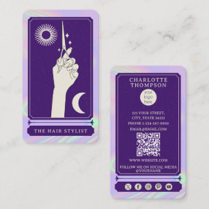 Celestial Tarot Logo Hairdresser Holographic Business Card