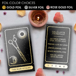 Celestial Tarot Logo Hairdresser Metallic Gold Foil Business Cards