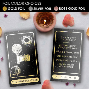 Celestial Tarot Logo Photographer Metallic Gold Foil Business Cards