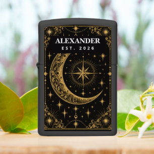 Celestial Tarot Moon Gold Engraving Custom Zippo Lighter