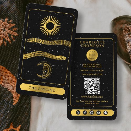 Celestial Tarot Reader Gold Snakes Psychic Business Card