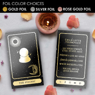 Celestial Tarot Reader Psychic Ball Metallic Gold Foil Business Cards