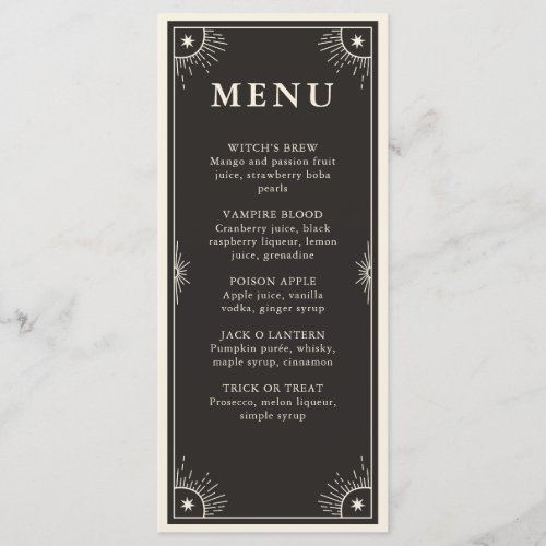 Celestial Tarot Stars cocktail wedding menu 