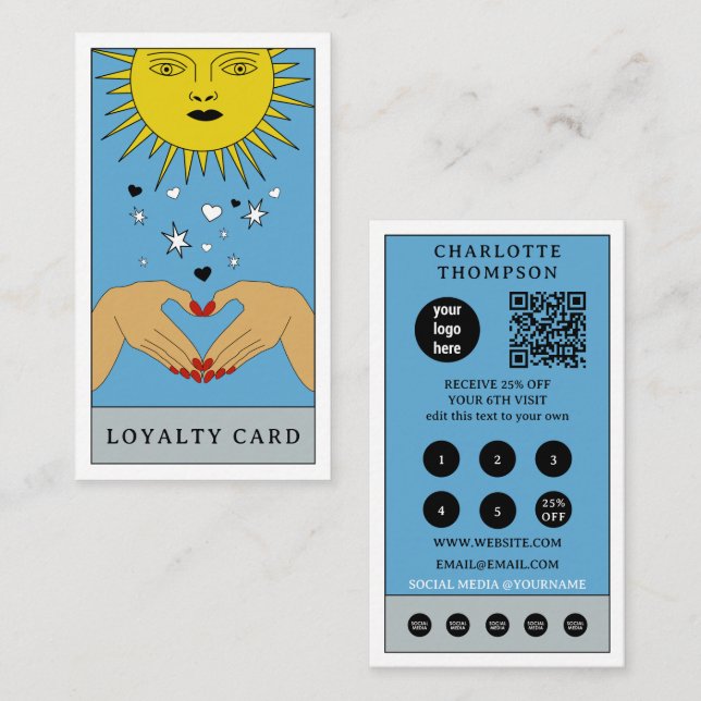 Celestial Tarot Sun Logo Small Business Loyalty  Card (Front/Back)