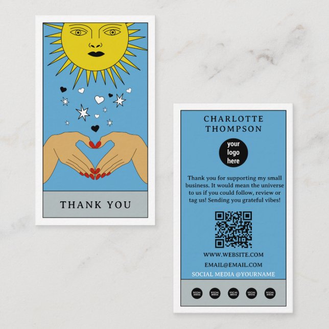 Celestial Tarot Sun Logo Thank You Small Business Card (Front/Back)