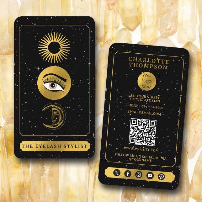 Celestial Tarot Sun Moon Eyelash Stylist Business Card (Celestial Tarot Sun Moon Eyelash Stylist Business Card)