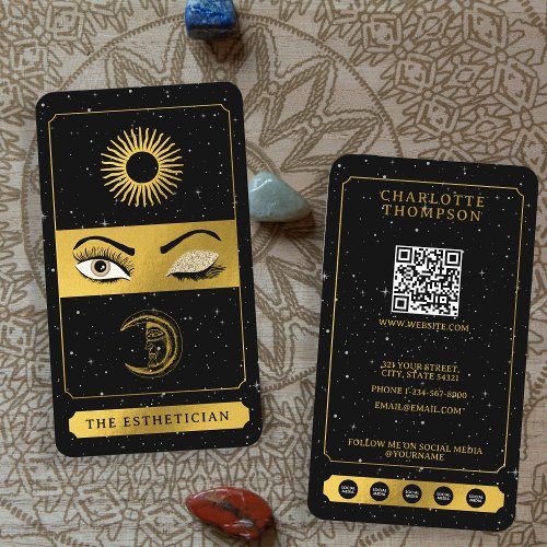 Celestial Tarot Sun Moon Makeup Artist Black Gold  Business Card