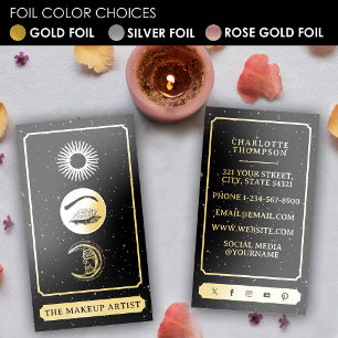 Celestial Tarot Sun Moon Makeup Artist Black Gold Foil Business Cards