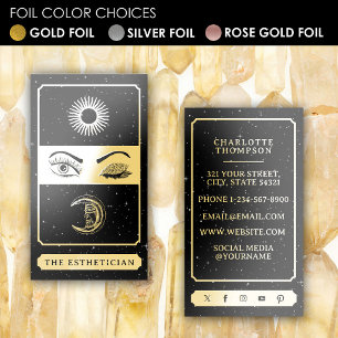 Celestial Tarot Sun Moon Makeup Artist Black Gold Foil Business Cards