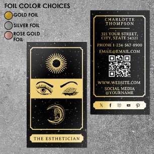 Celestial Tarot Sun Moon Makeup Artist Black Gold Foil Business Cards