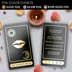 Celestial Tarot Sun Moon Makeup Artist Lips Gold Foil Business Cards