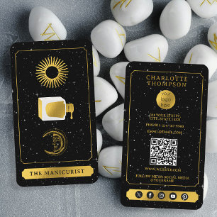 Celestial Tarot Sun Moon Nail Salon Black Gold  Business Card