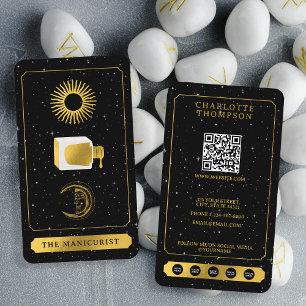 Celestial Tarot Sun Moon Nail Salon Black Gold Business Card