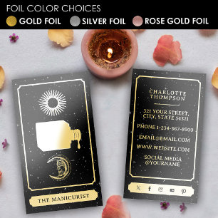 Celestial Tarot Sun Moon Nail Salon Metallic Gold Foil Business Cards