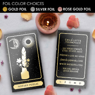 Celestial Tarot Sun Moon Quill Feather Notary Gold Foil Business Cards