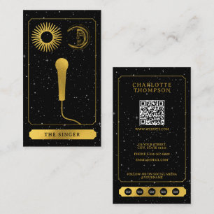 Celestial Tarot Sun Moon Singer Microphone Gold Business Card