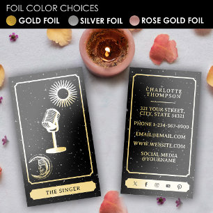Celestial Tarot Sun Moon Singer Microphone Gold Foil Business Cards