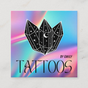 Celestial Tattoo Salon Moon Holographic Square Business Card