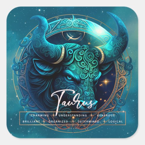 Celestial Taurus Bull Fantasy Ethereal Star Zodiac Square Sticker