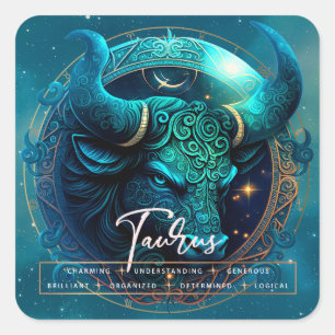 Celestial Taurus Bull Fantasy Ethereal Star Zodiac Square Sticker