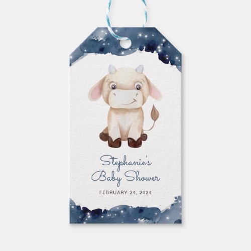 Celestial Taurus Watercolor Baby Shower  Gift Tags