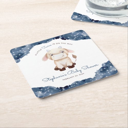 Celestial Taurus Watercolor Baby Shower  Square Paper Coaster