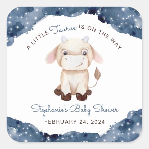 Celestial Taurus Watercolor Baby Shower  Square Sticker