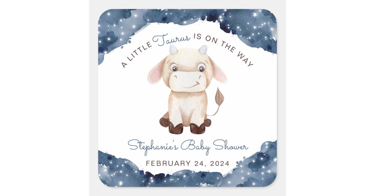 Celestial Taurus Watercolor Baby Shower Square Sticker | Zazzle