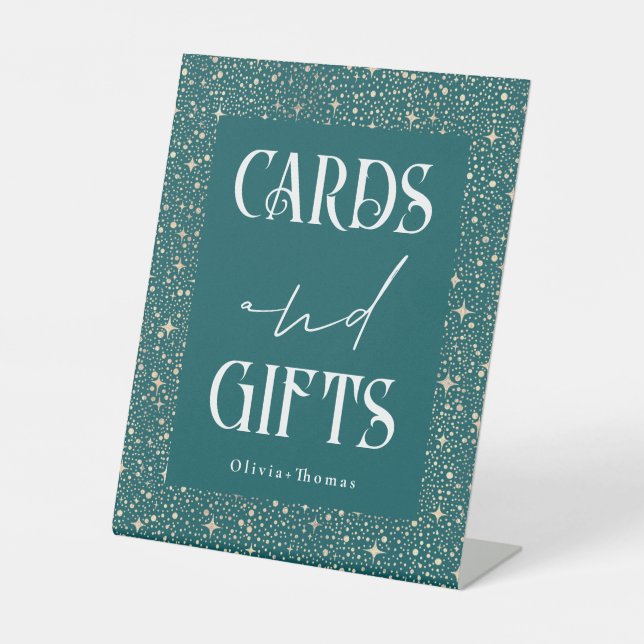 Celestial Teal Card and Gifts Wedding Pedestal Sign (Front)