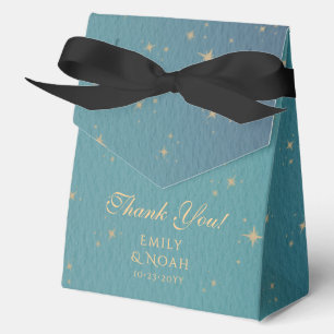 Celestial Teal Gold Sun Moon Stars Wedding Favor Boxes
