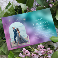 Celestial Teal Purple Silver Photo Wedding