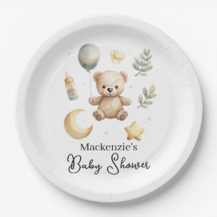 Celestial Teddy Bear Watercolor Baby Shower Paper Plates