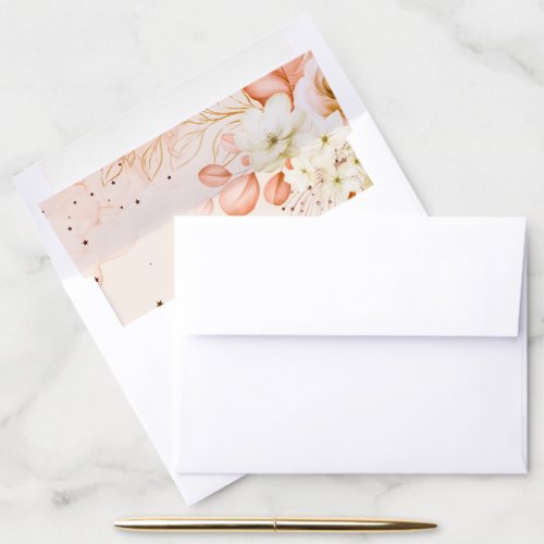 Celestial Terracotta Peach Floral Wedding Envelope Liner