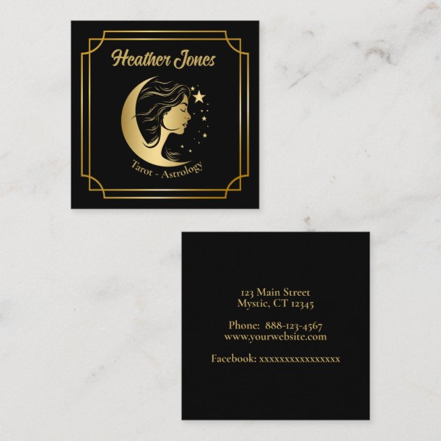 Celestial theme in gold square business card (Front/Back)