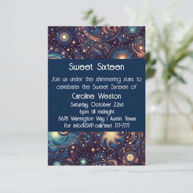 Celestial Theme Sweet Sixteen Invitation  (Standing Front)