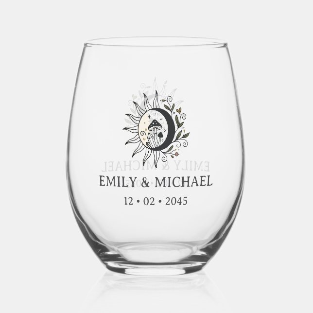 Celestial Theme Wedding Favor Stemless Wine Glass (Front)