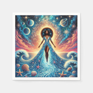 Celestial Tide: Goddess of the Ocean and Stars" Napkins