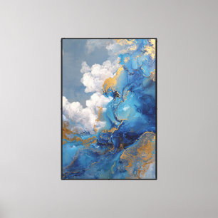 Celestial Tides: Blue & Gold Abstract Canvas Print