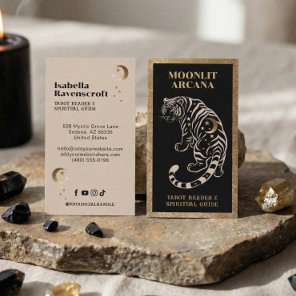 Celestial Tiger Spiritual Healer Black Gold Tarot Business Card
