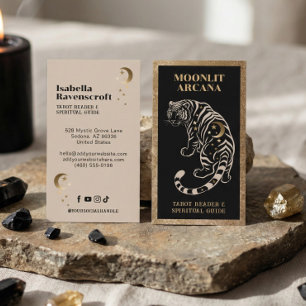 Celestial Tiger Spiritual Healer Black Gold Tarot Business Card