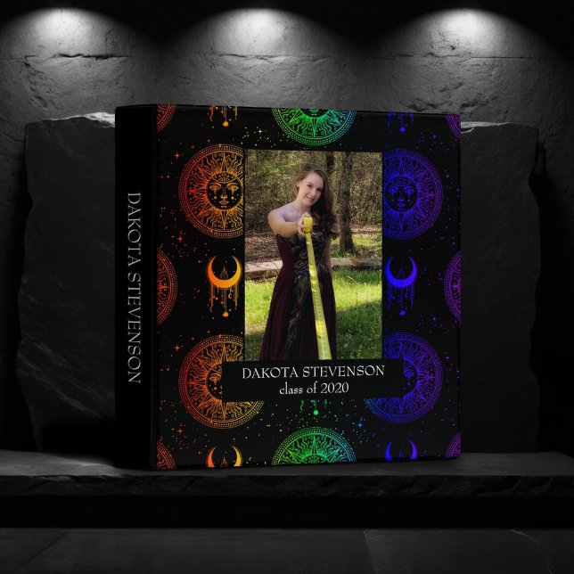 Celestial Totem | Rainbow Sun Moon Star Grad Photo 3 Ring Binder (Creator Uploaded)