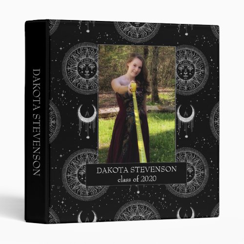 Celestial Totems  Silver Sun and Moon Grad Album 3 Ring Binder