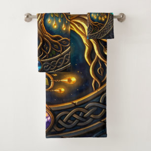 Celestial Tree of Light Celtic Golden Tree of Life Bath Towel Set