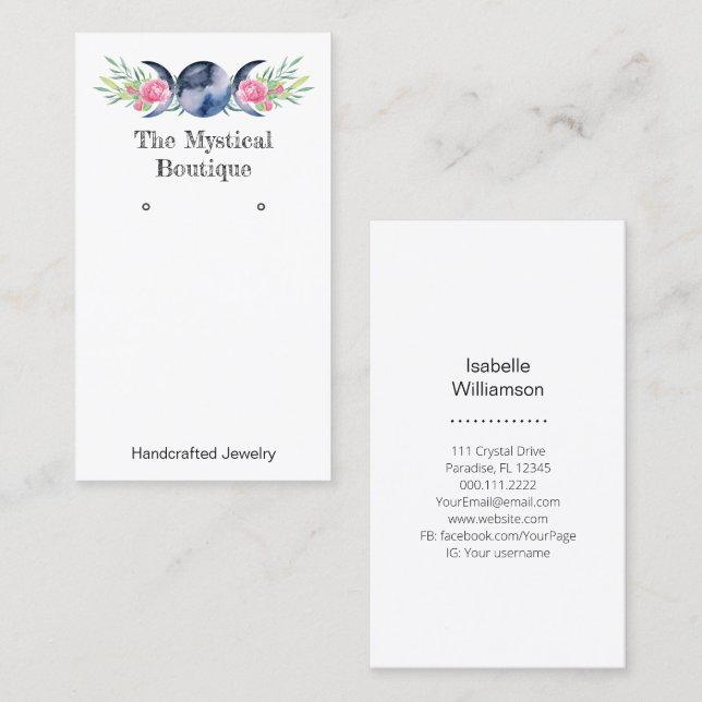 Celestial Triple Moon Earring Jewelry Display Business Card (Front/Back)