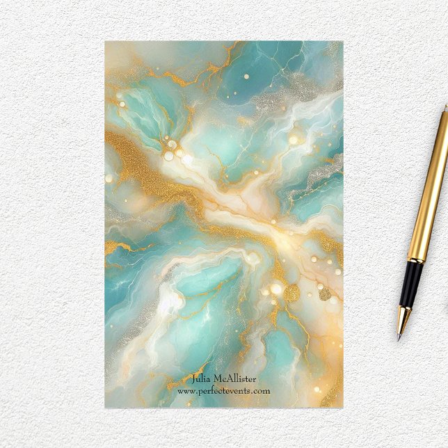 Celestial Turquoise Marble with Gold Swirls Stationery (Creator Uploaded)