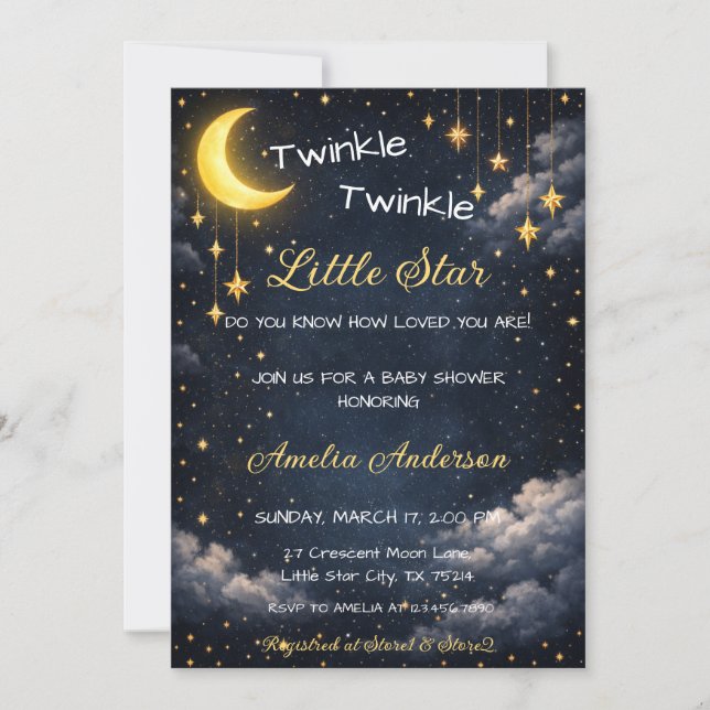 Celestial Twinkle Little Star Moon Baby Shower Invitation (Front)