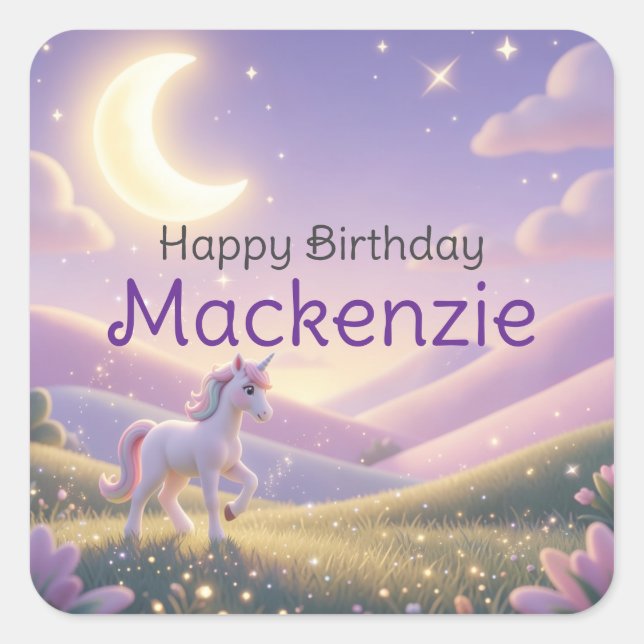 Celestial Unicorn Birthday Party Square Sticker (Front)