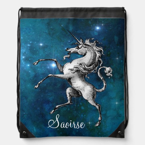 Celestial Unicorn Personalized Drawstring Bag