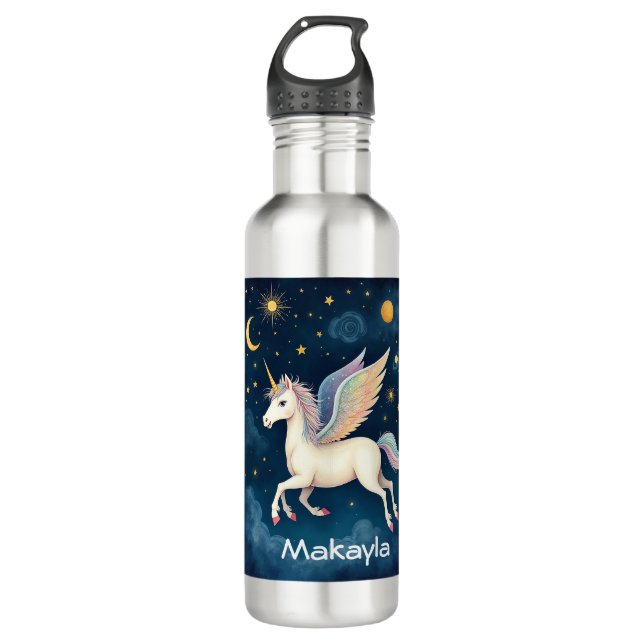 Celestial Unicorn Personalized Stainless Steel Water Bottle (Front)