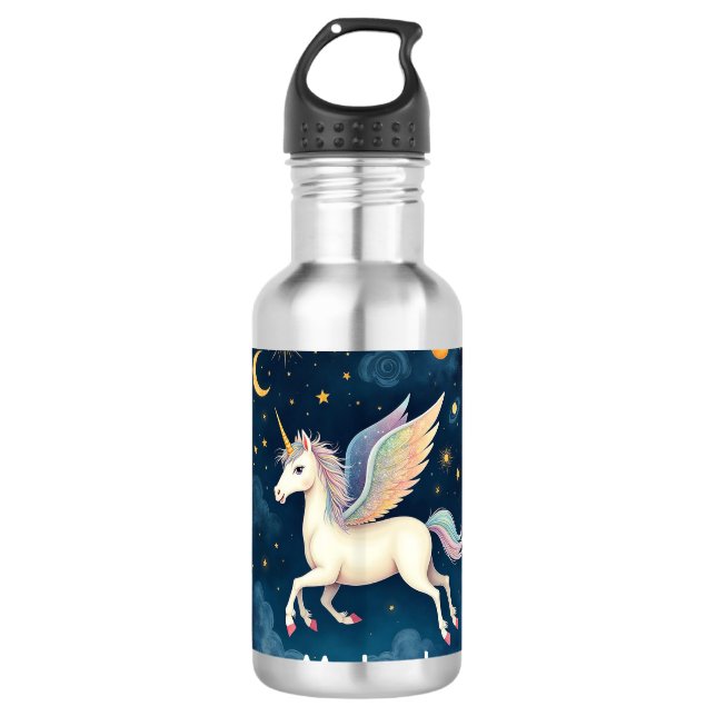 Celestial Unicorn Personalized Stainless Steel Water Bottle (Front)